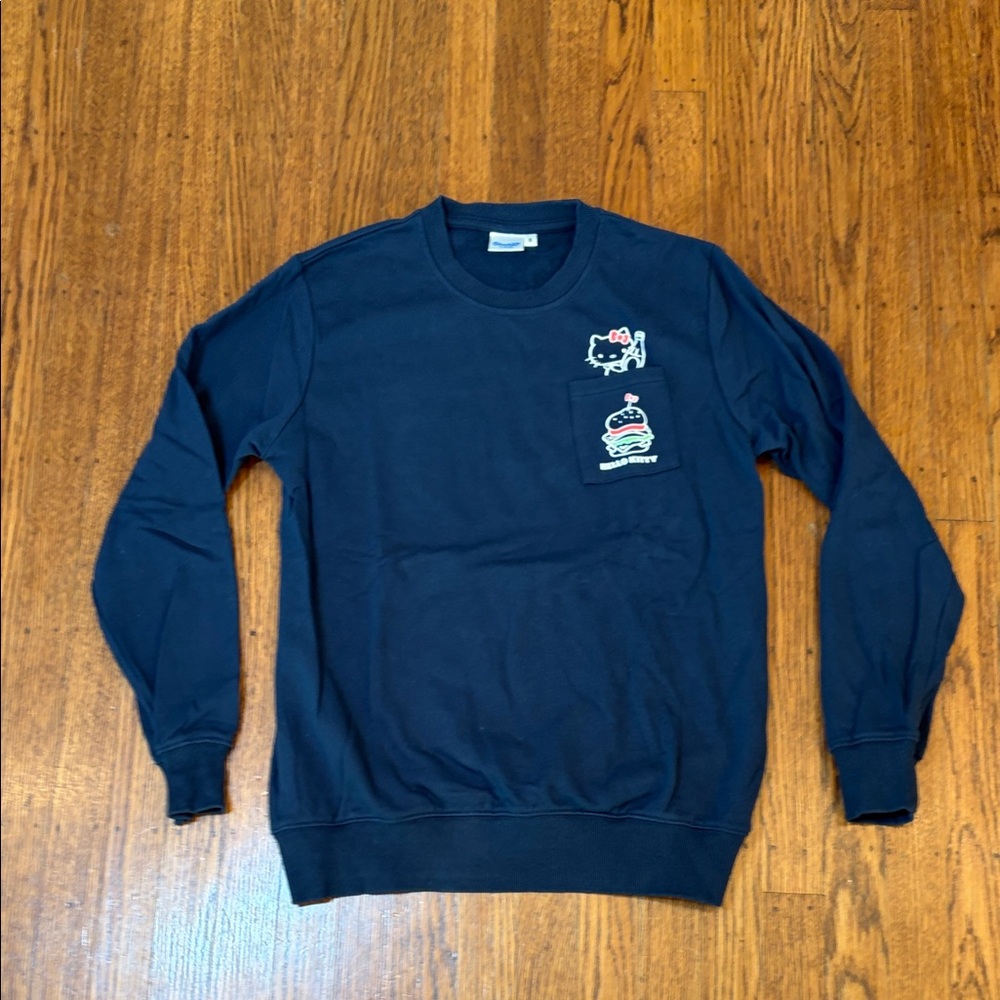 Sanrio Hello Kitty Cheeseburger Navy Blue Graphic Sweatshirt Medium